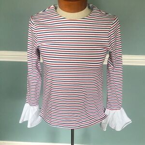 English Factory striped bell sleeve top poplin cotton cuffs. Size S preppy
